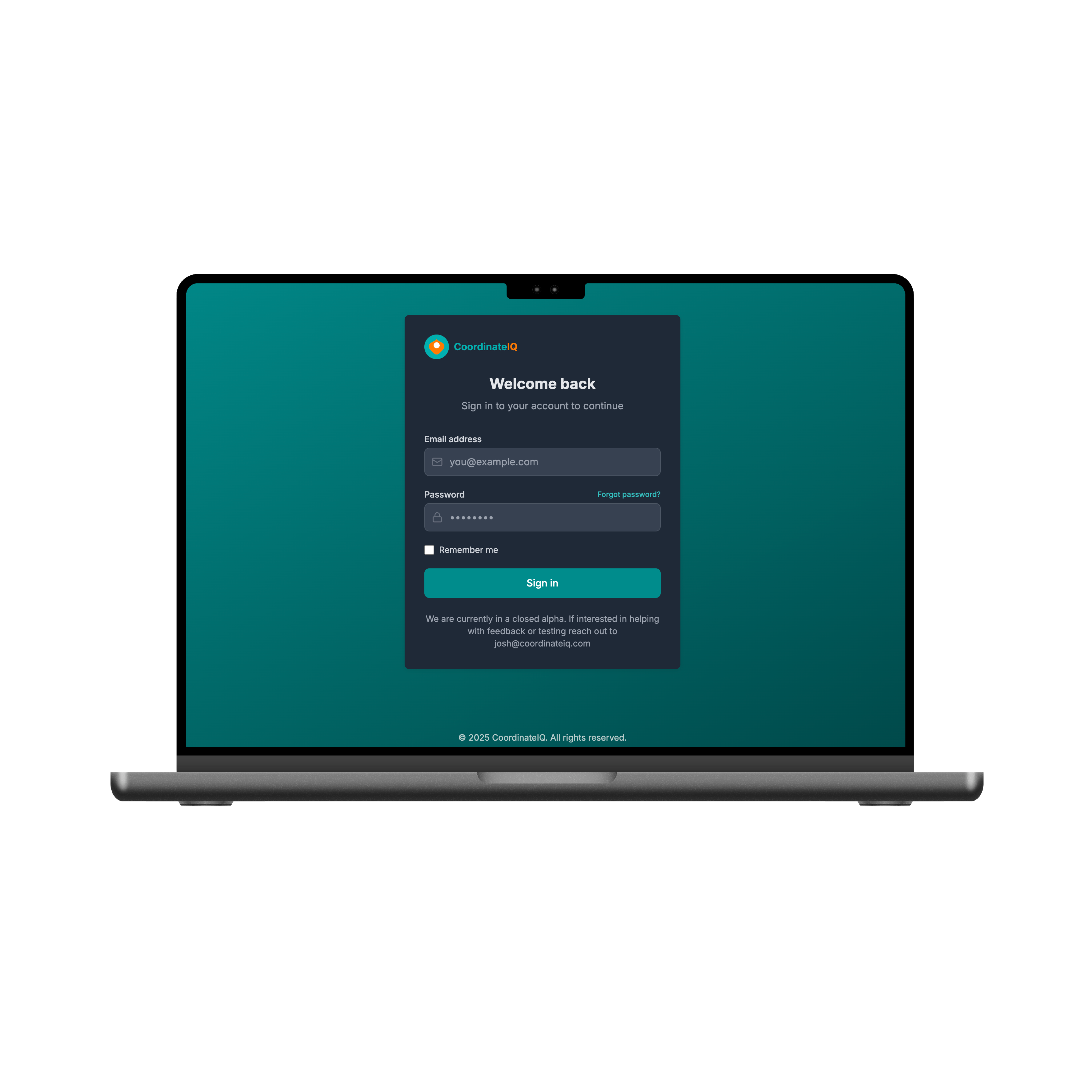 Coordinate IQ Login Dashboard on Laptop